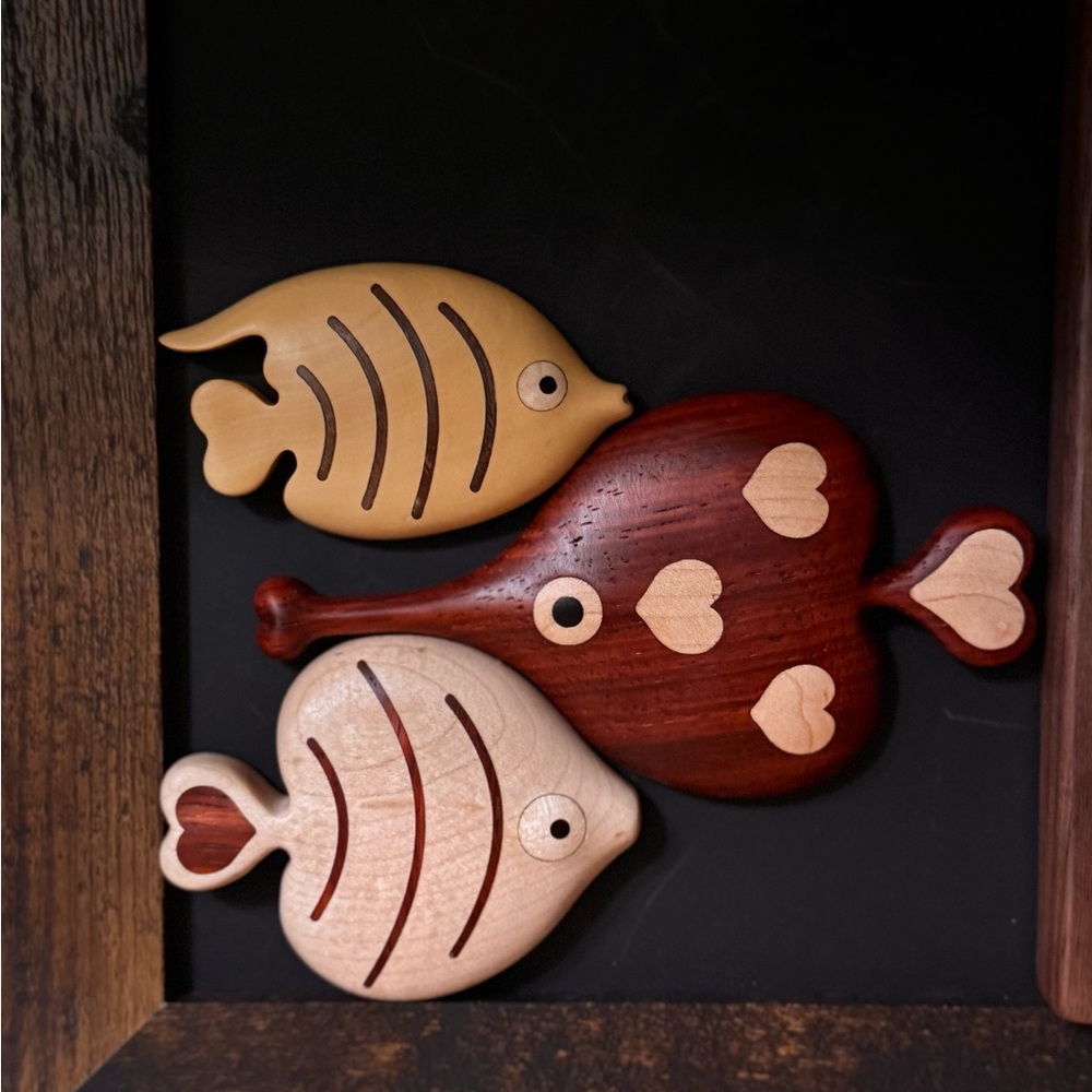 Wooden magnetic Fish Decor Set - 3 fish